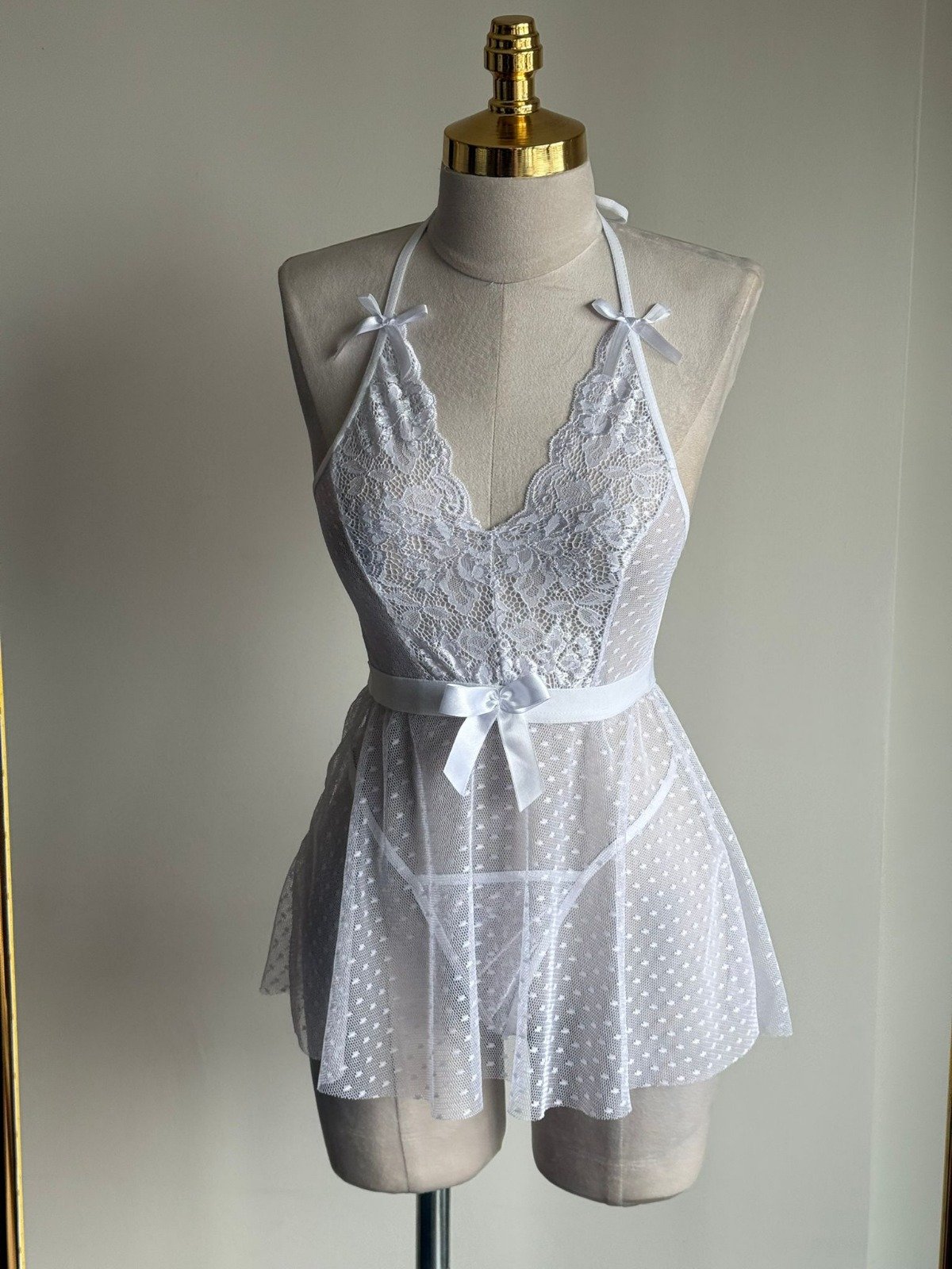 Puantiye Tül Dantel Fantazi Gecelik